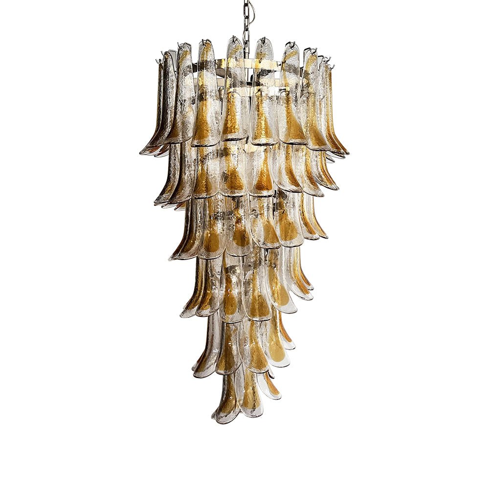 Marigold Glass Chandelier – Cascading Amber Petal Pendant Light for Dining Room & Entryway