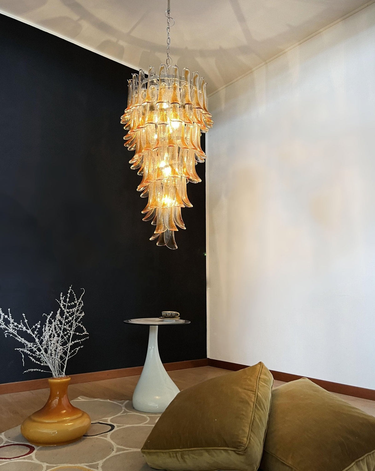 Marigold Glass Chandelier – Cascading Amber Petal Pendant Light for Dining Room & Entryway