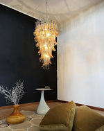 Marigold Glass Chandelier – Cascading Amber Petal Pendant Light for Dining Room & Entryway