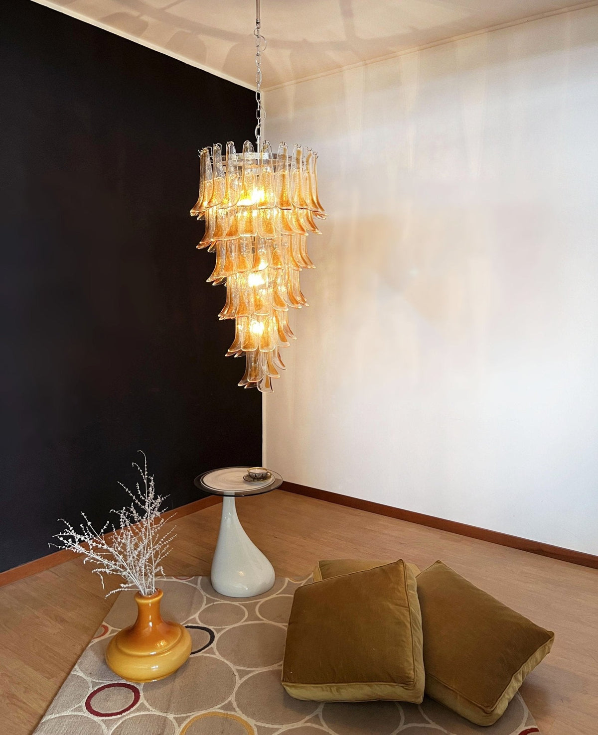 Marigold Glass Chandelier – Cascading Amber Petal Pendant Light for Dining Room & Entryway