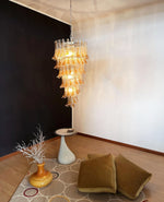 Marigold Glass Chandelier – Cascading Amber Petal Pendant Light for Dining Room & Entryway