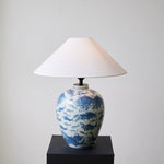 Marina Porcelain Table Lamp with Hand-Painted Fish Motif and Linen Shade