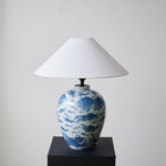 Marina Porcelain Table Lamp with Hand-Painted Fish Motif and Linen Shade