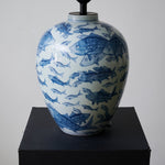 Marina Porcelain Table Lamp with Hand-Painted Fish Motif and Linen Shade