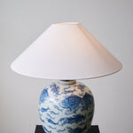 Marina Porcelain Table Lamp with Hand-Painted Fish Motif and Linen Shade