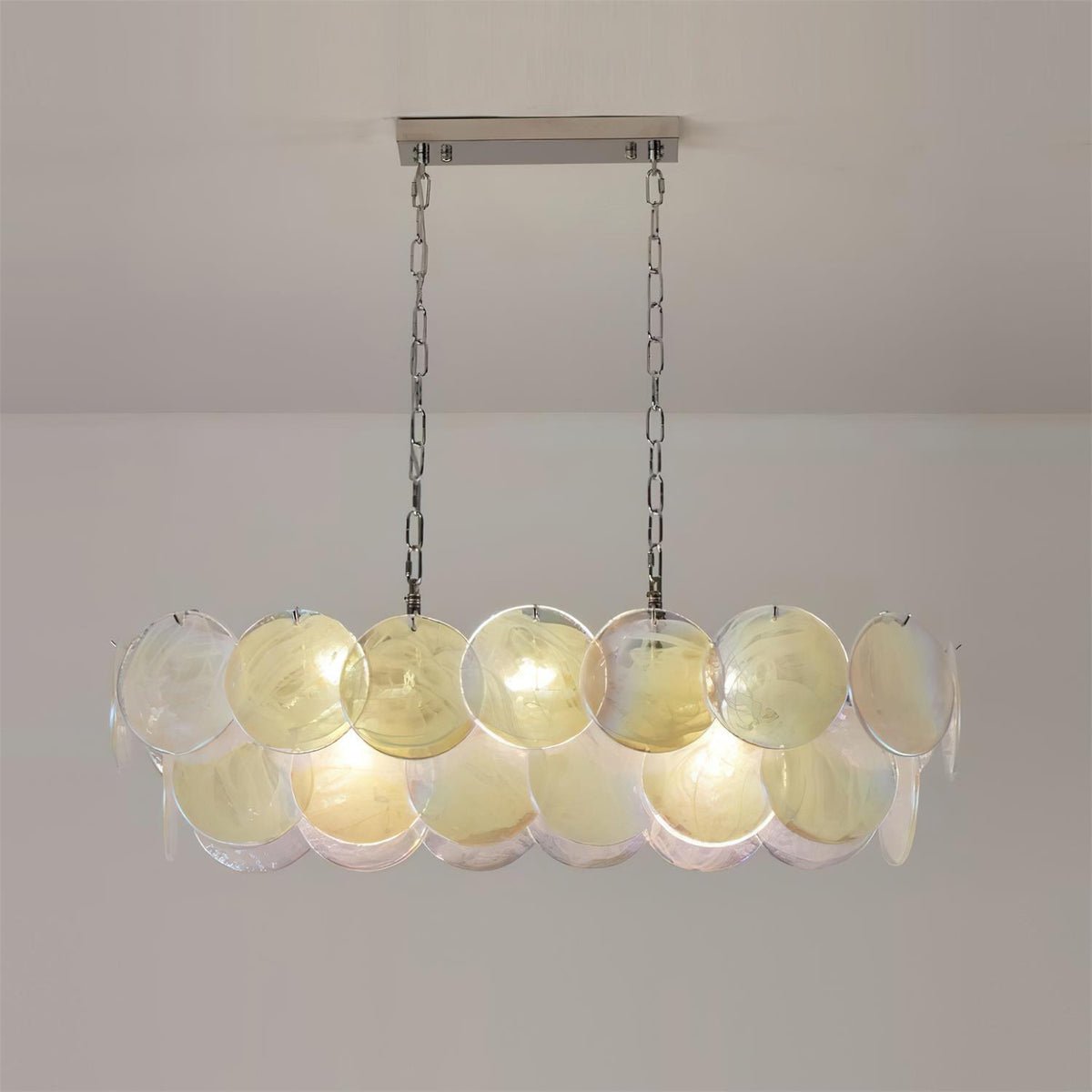 Marisca Modern Glass Chandelier with Pink and Amber Discs