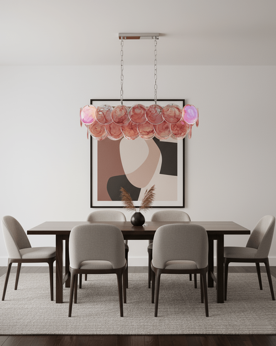Marisca Modern Glass Chandelier with Pink and Amber Discs