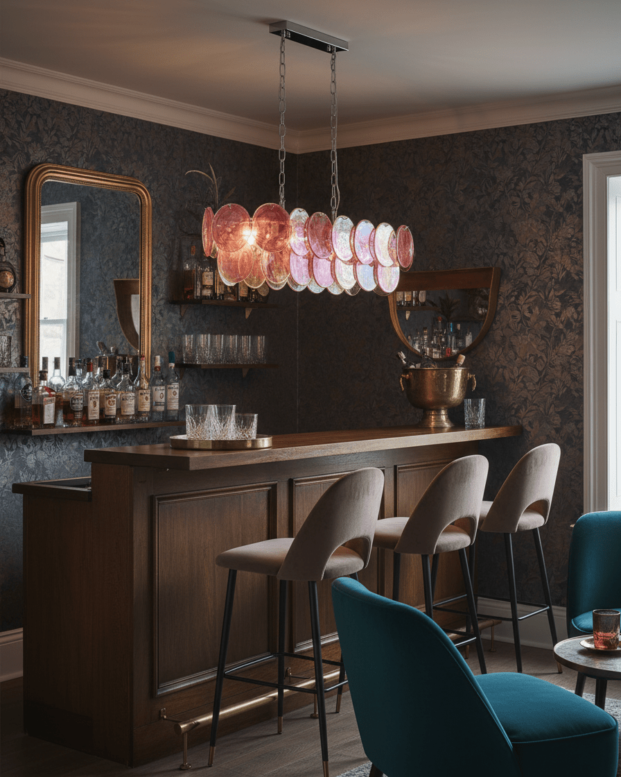 Marisca Modern Glass Chandelier with Pink and Amber Discs
