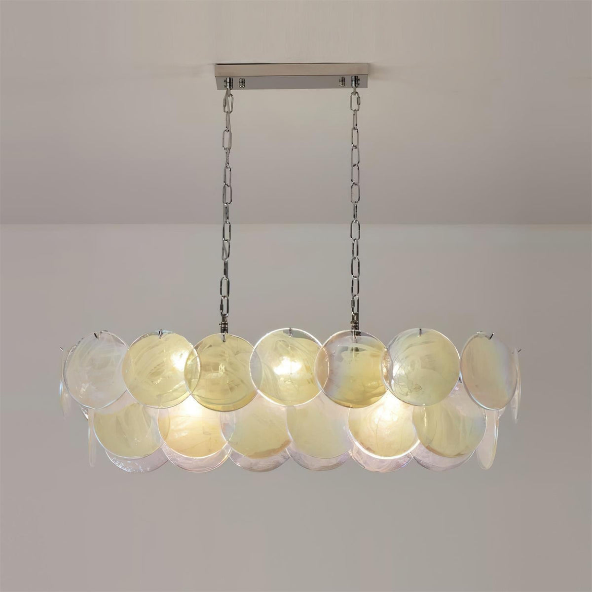 Marisca Modern Glass Chandelier with Pink and Amber Discs
