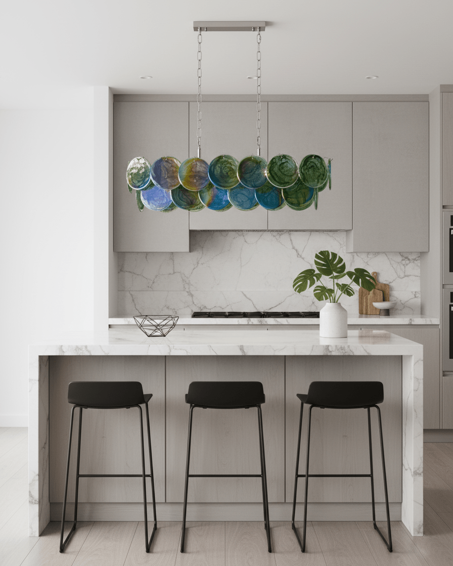 Marisca Modern Glass Chandelier with Pink and Amber Discs