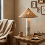Marisol Natural Marble Table Lamp with Rattan Shade