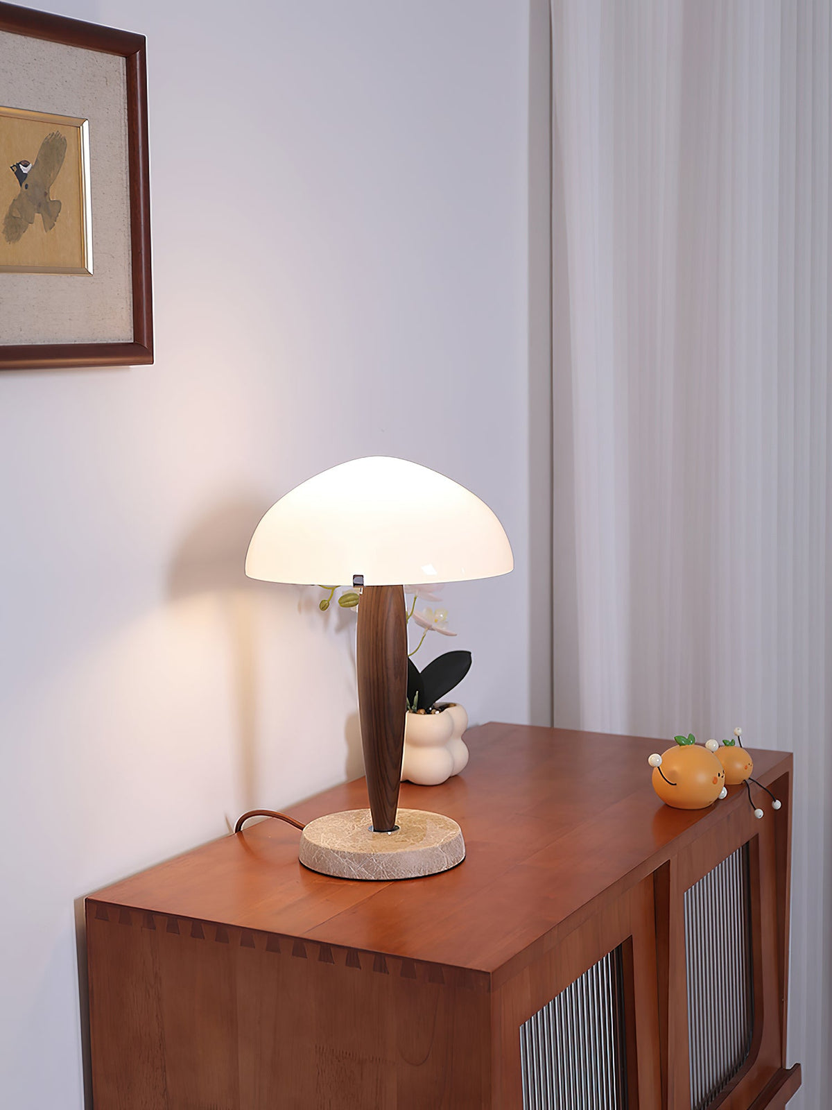 Marlo Dome Table Lamp in Walnut and Marble, Modern Designer Lighting