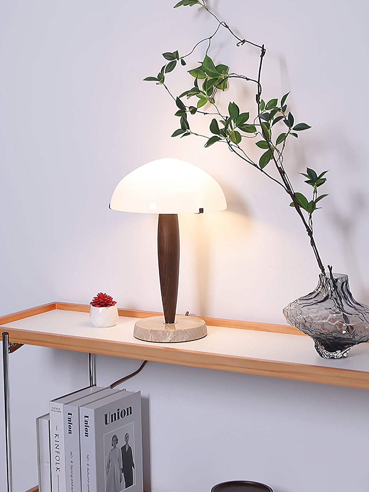 Marlo Dome Table Lamp in Walnut and Marble, Modern Designer Lighting