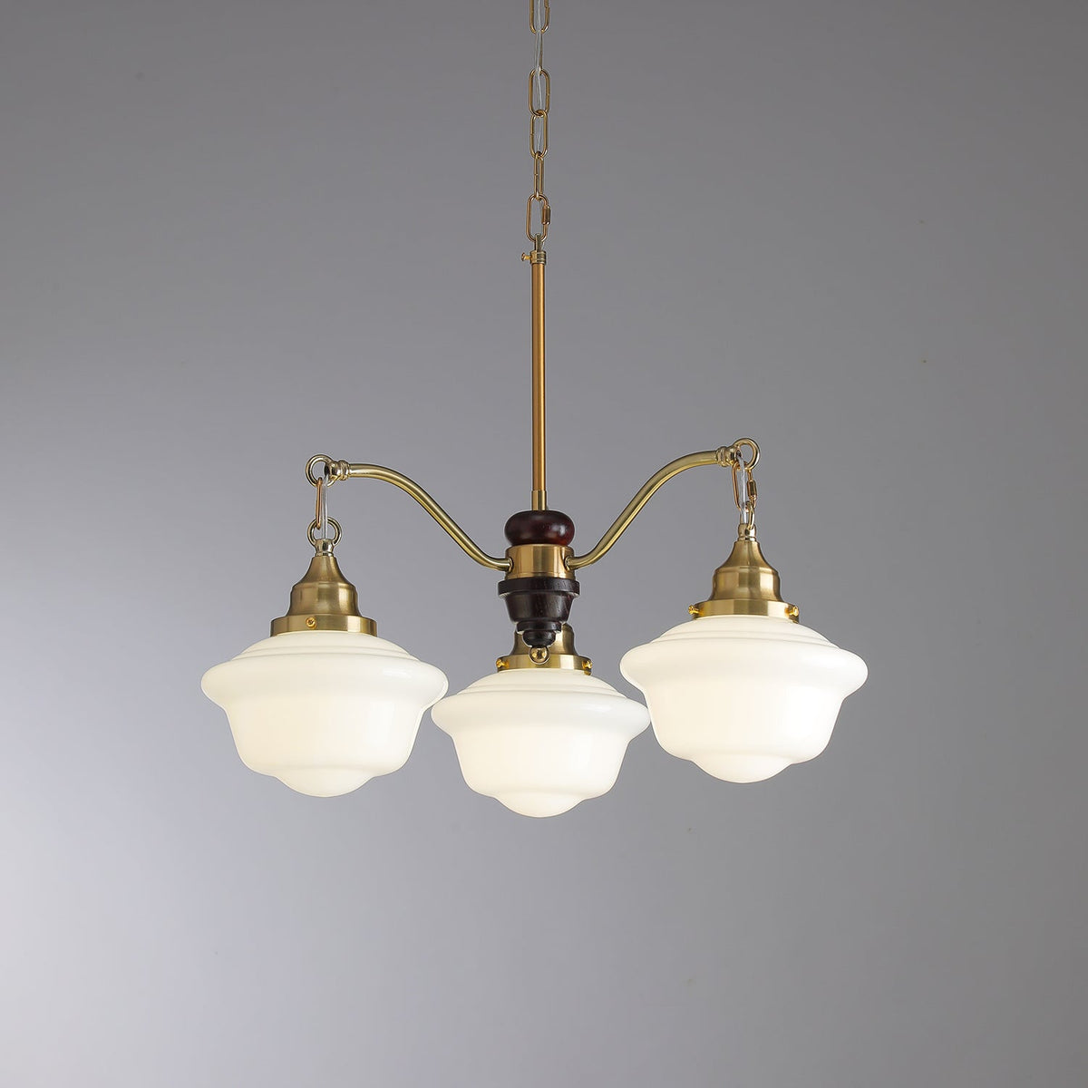Marquette Modern Gold Chandelier with Frosted Glass Globes and Wood Accents