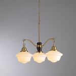 Marquette Modern Gold Chandelier with Frosted Glass Globes and Wood Accents