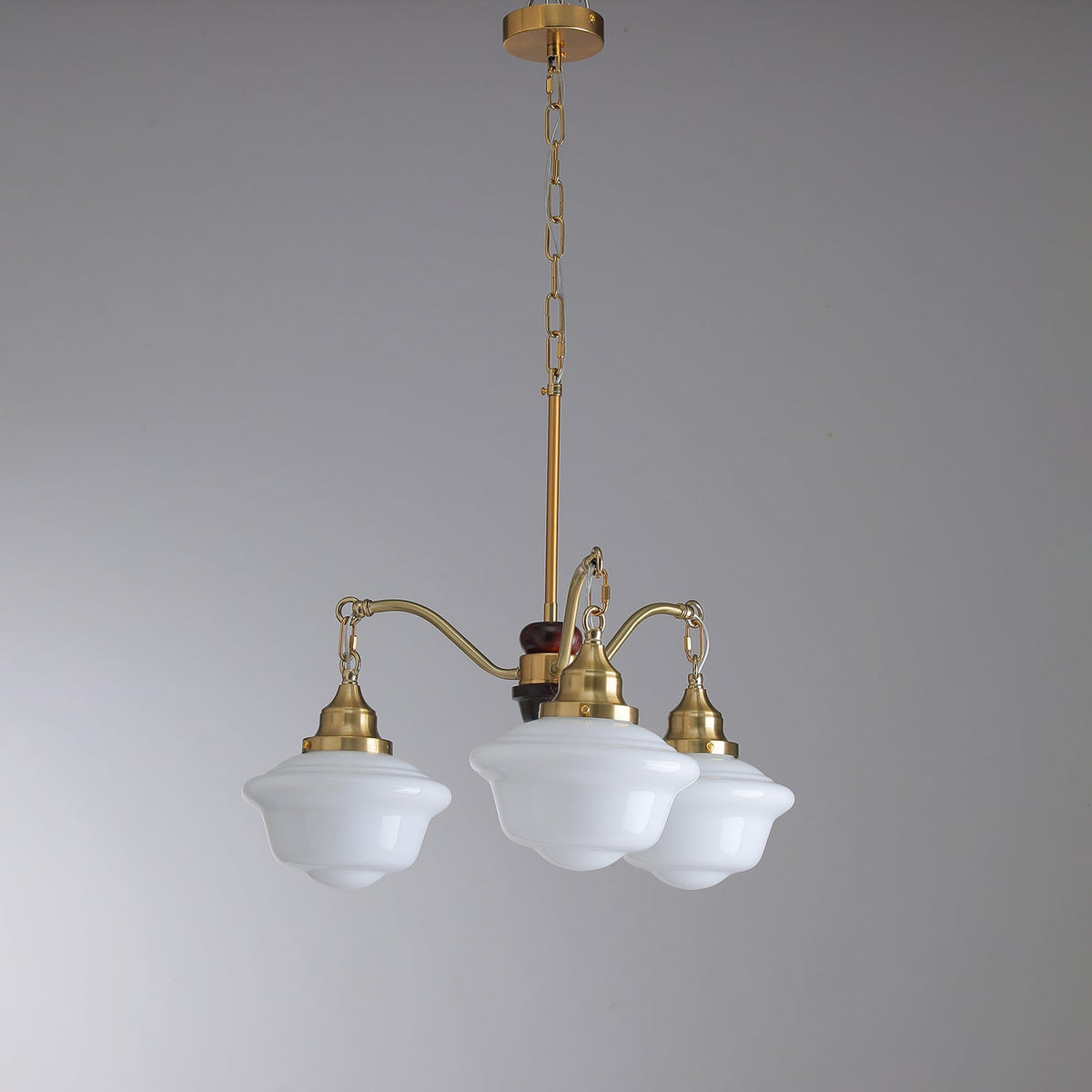 Marquette Modern Gold Chandelier with Frosted Glass Globes and Wood Accents