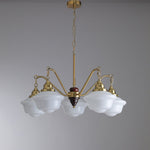 Marquette Modern Gold Chandelier with Frosted Glass Globes and Wood Accents