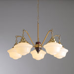 Marquette Modern Gold Chandelier with Frosted Glass Globes and Wood Accents