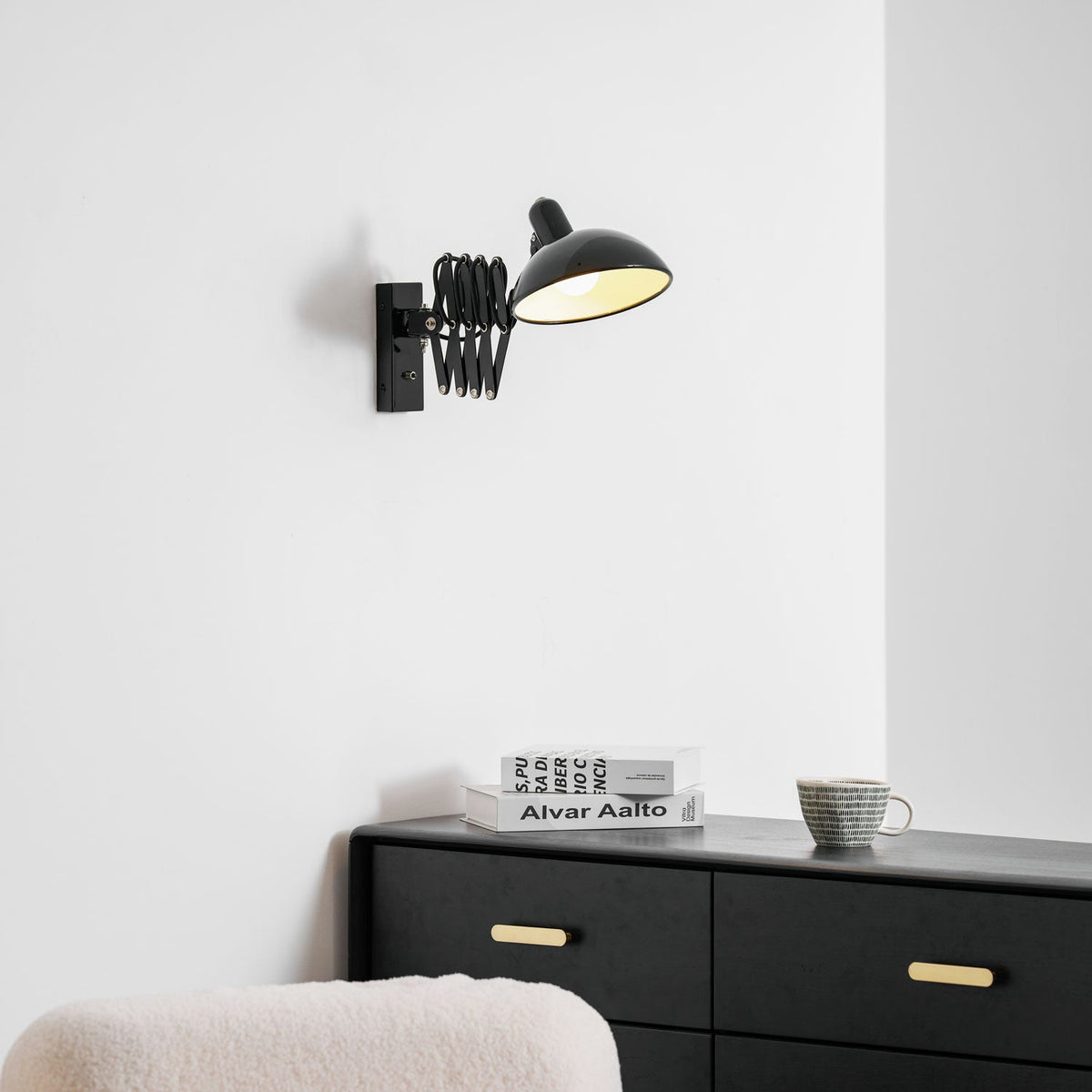 Maxon Adjustable Spring Wall Sconce in Glossy Black