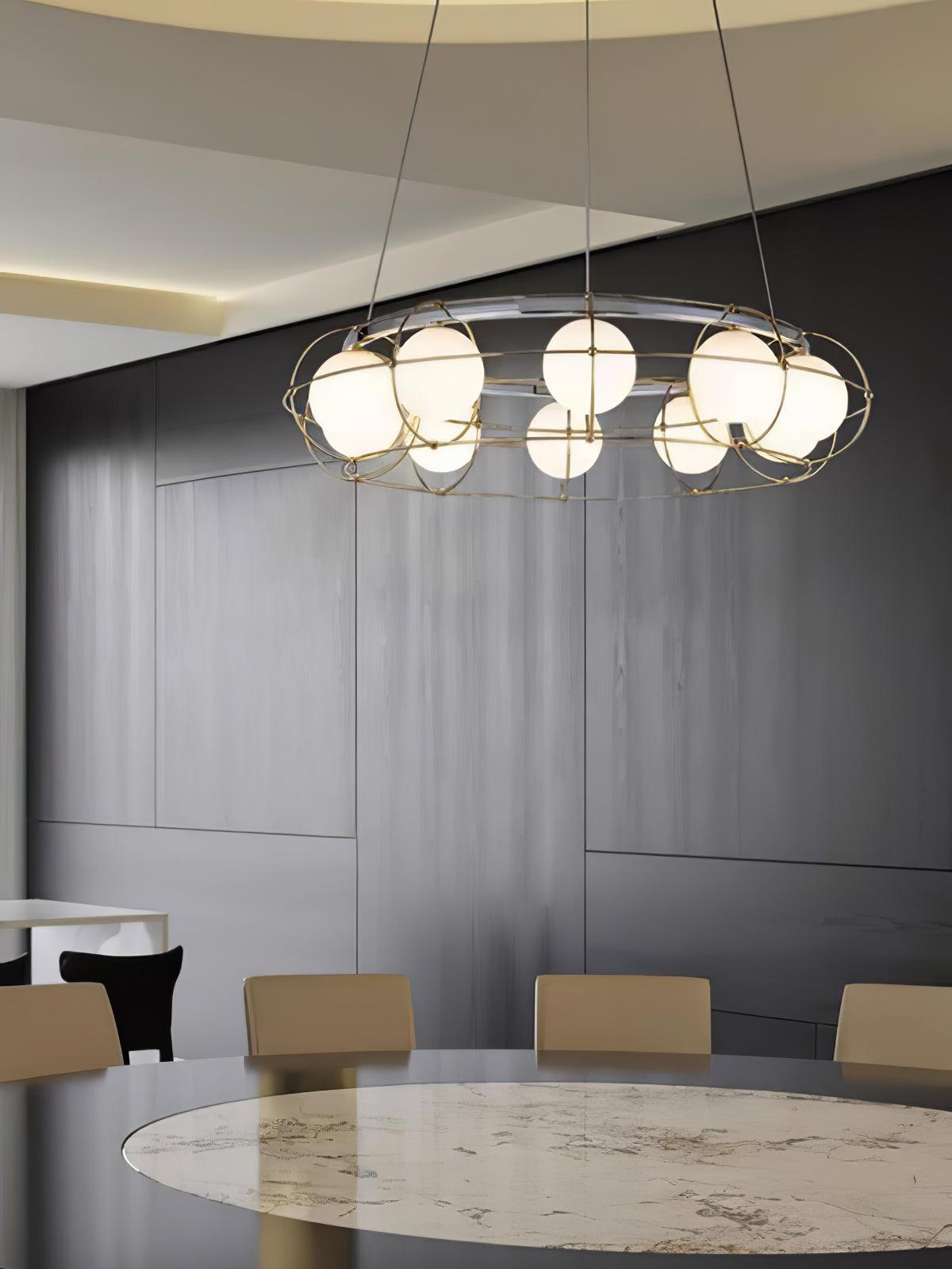 Modern Round Glass Chandelier with Chrome or Gold Finish for Living and Dining Rooms