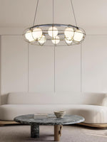 Modern Round Glass Chandelier with Chrome or Gold Finish for Living and Dining Rooms