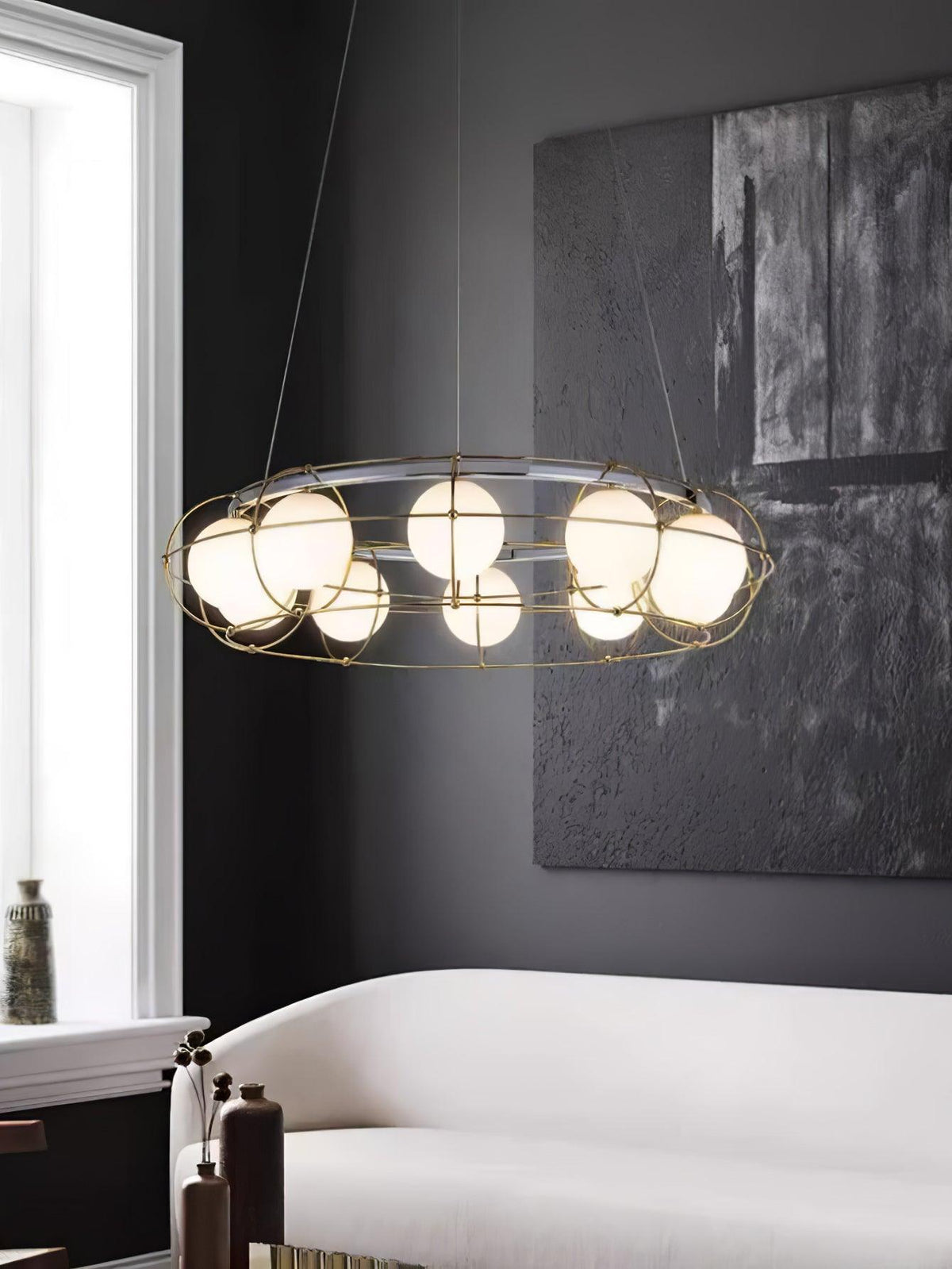 Modern Round Glass Chandelier with Chrome or Gold Finish for Living and Dining Rooms