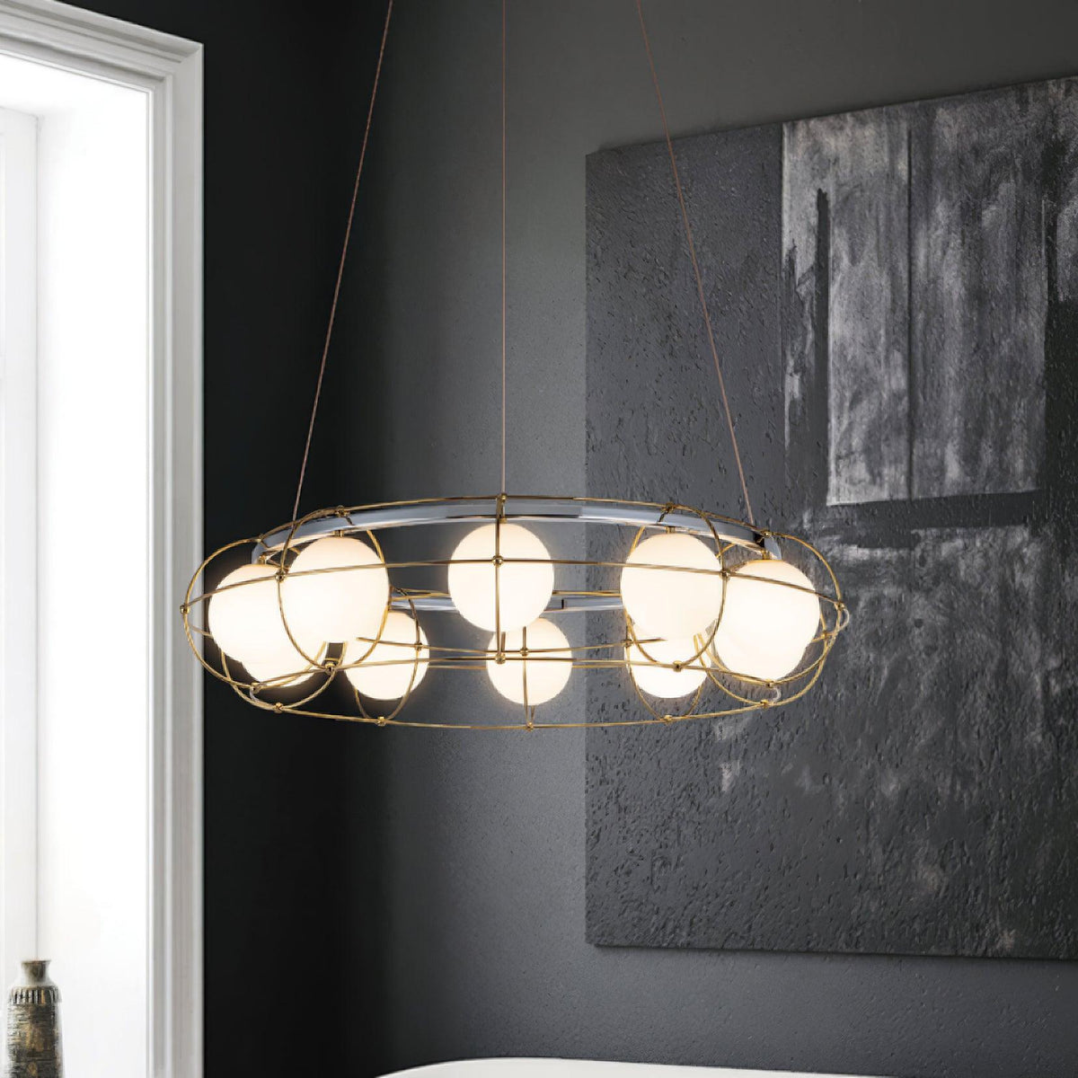 Modern Round Glass Chandelier with Chrome or Gold Finish for Living and Dining Rooms