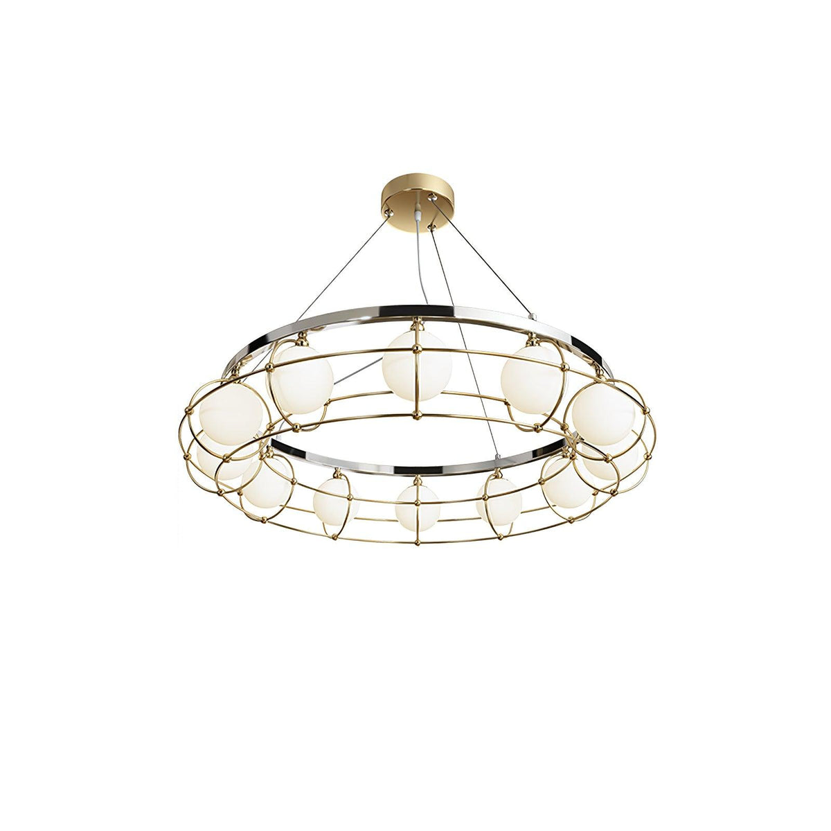Modern Round Glass Chandelier with Chrome or Gold Finish for Living and Dining Rooms
