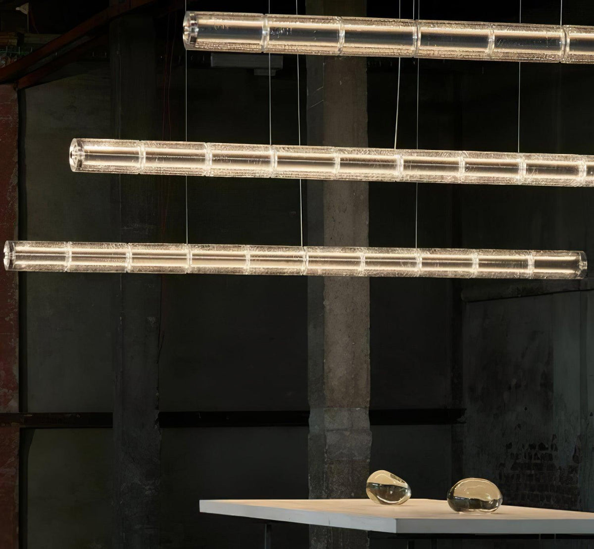 Mcdade Segmented Glass Linear Chandelier – Modern LED Pendant Light for Dining Room and Kitchen Island