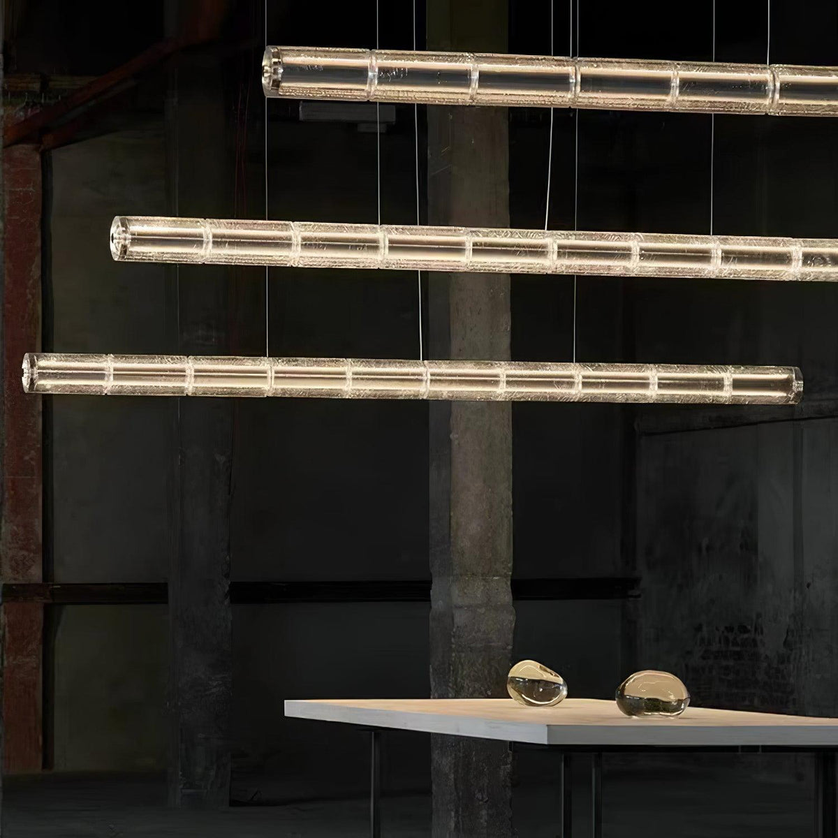 Mcdade Segmented Glass Linear Chandelier – Modern LED Pendant Light for Dining Room and Kitchen Island