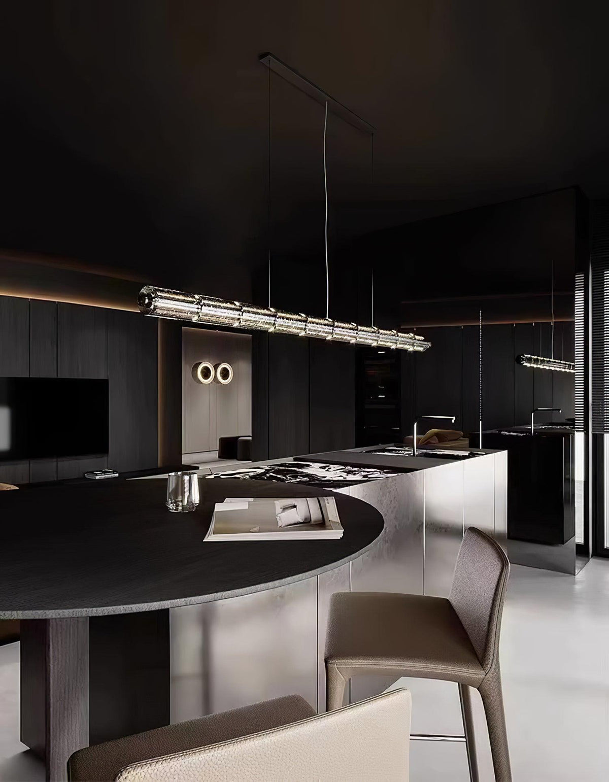 Mcdade Segmented Glass Linear Chandelier – Modern LED Pendant Light for Dining Room and Kitchen Island