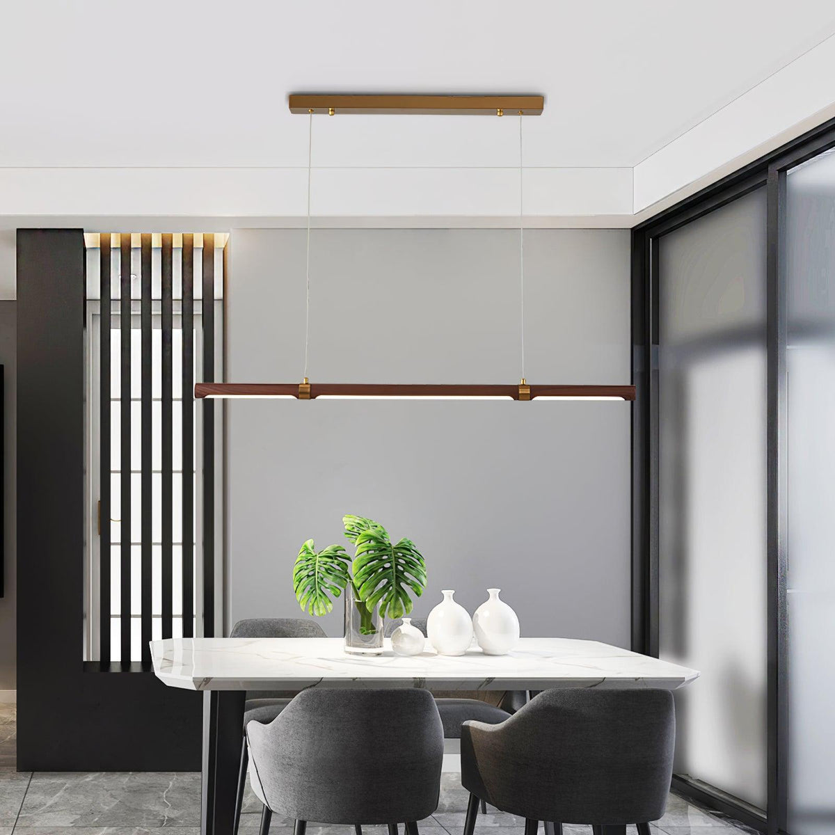 Meblo Linear LED Pendant Light in Gold or Walnut
