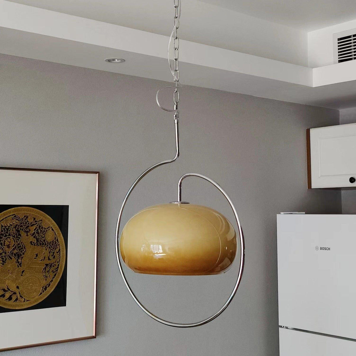 Medieval Swag Pendant Light in Chrome with Cream Glass Shade