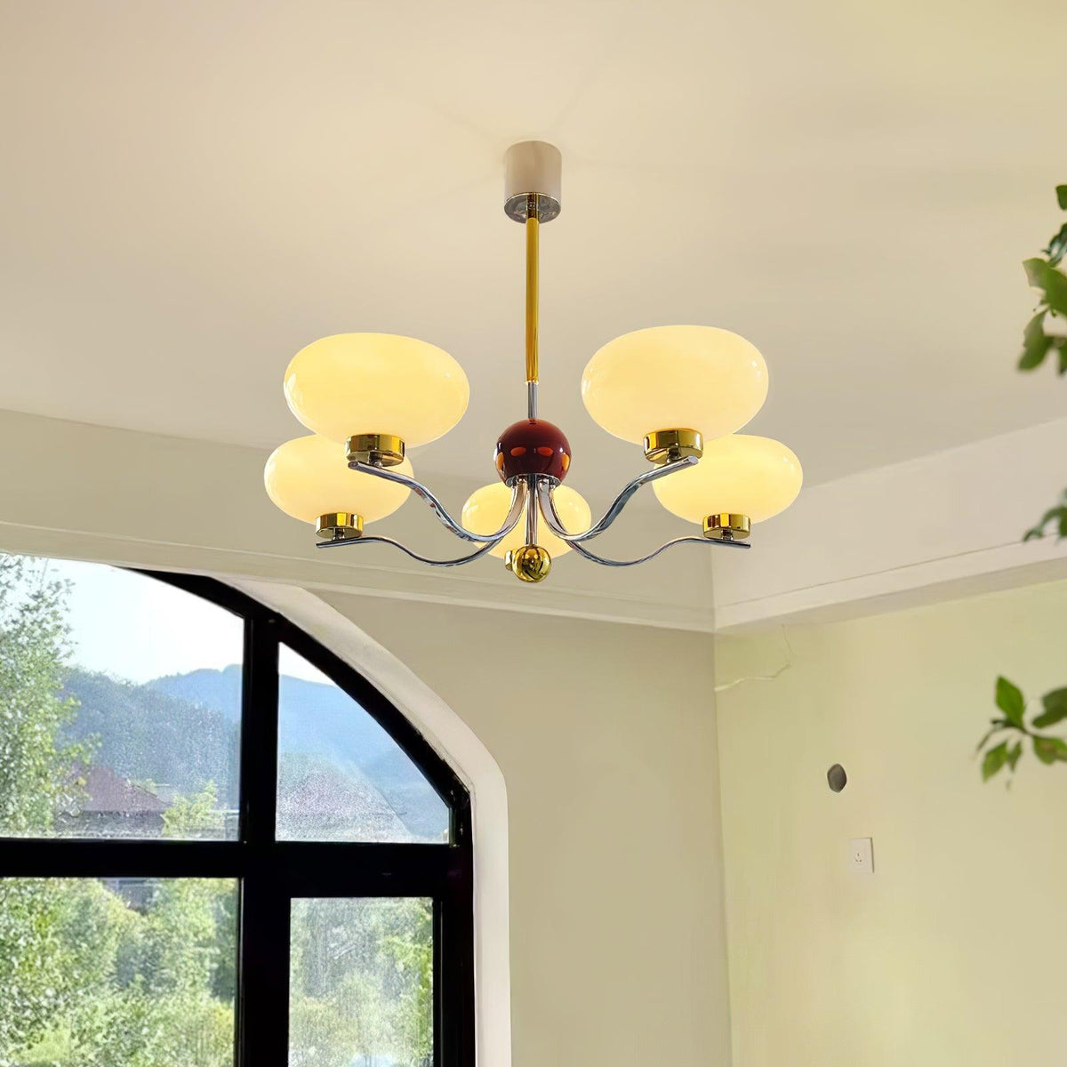 Gothic Glass Bowl Chandelier with Gold Accents for Modern Interiors