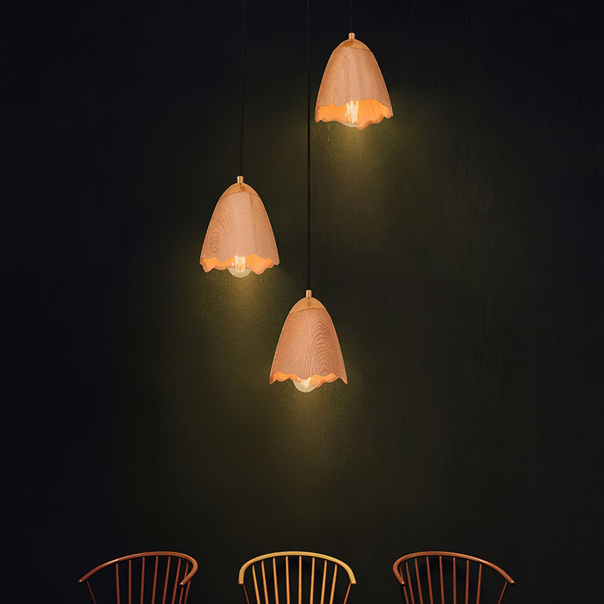 Melody Bell Wood Pendant Light – Modern Natural Chandelier for Dining and Living Spaces
