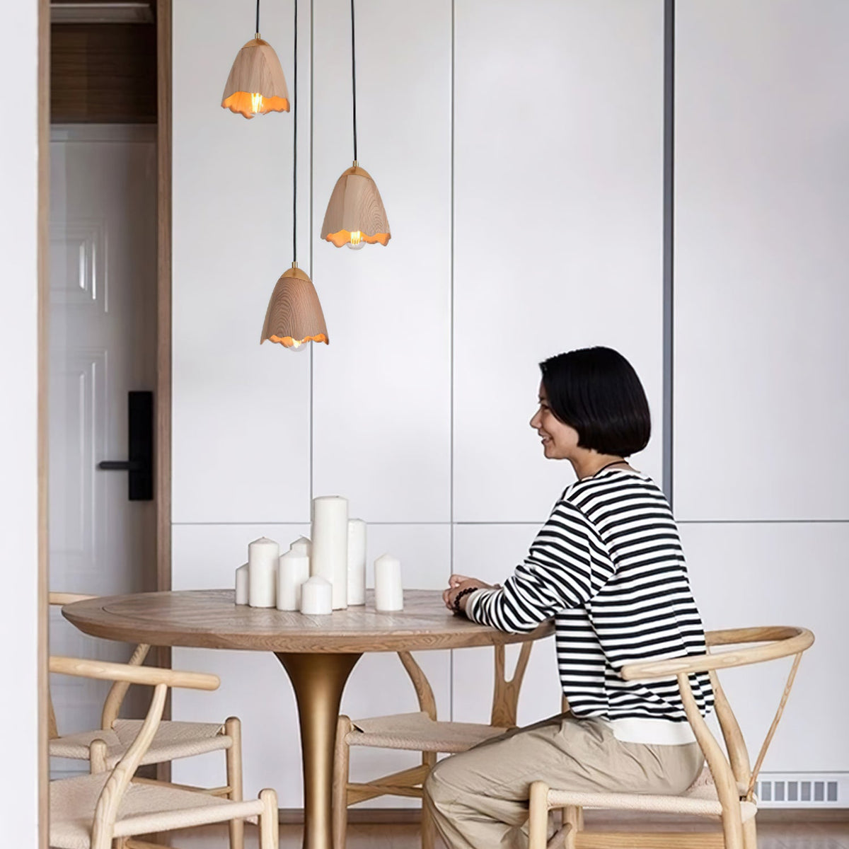 Melody Bell Wood Pendant Light – Modern Natural Chandelier for Dining and Living Spaces