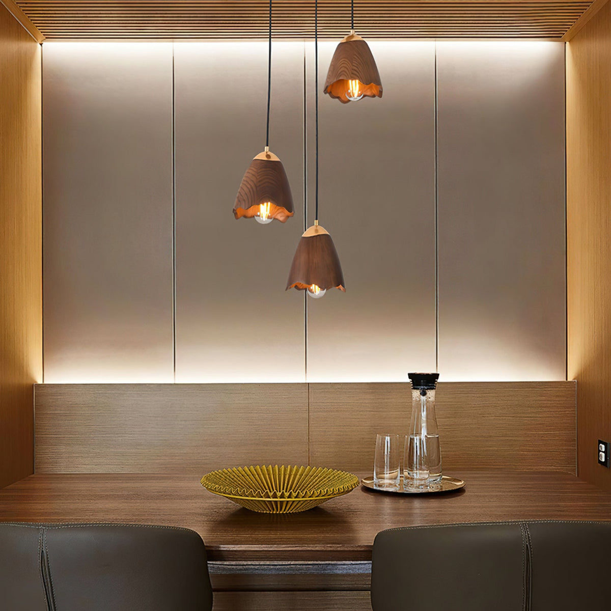 Melody Bell Wood Pendant Light – Modern Natural Chandelier for Dining and Living Spaces