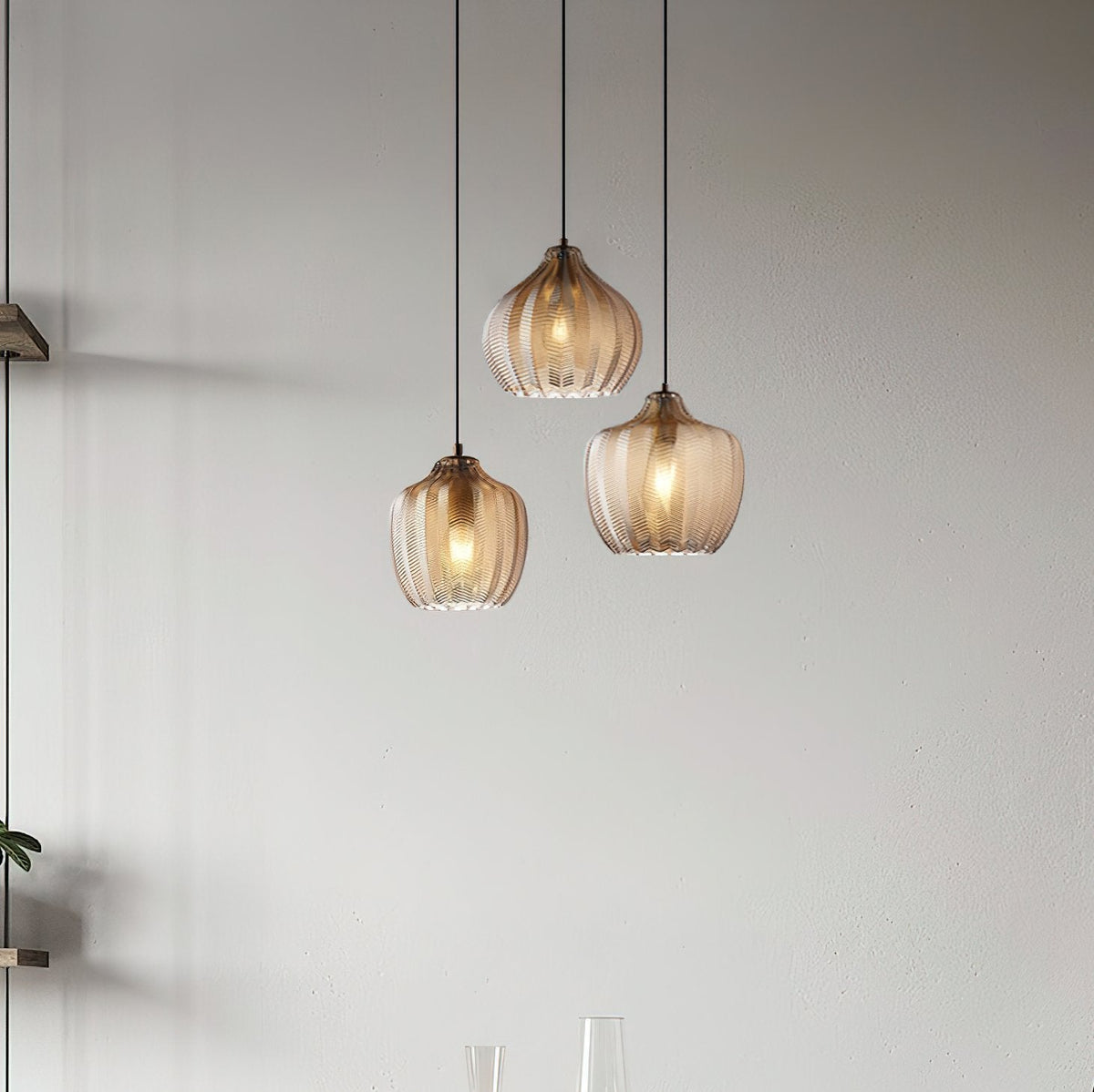 Melon Shaped Glass Pendant Light