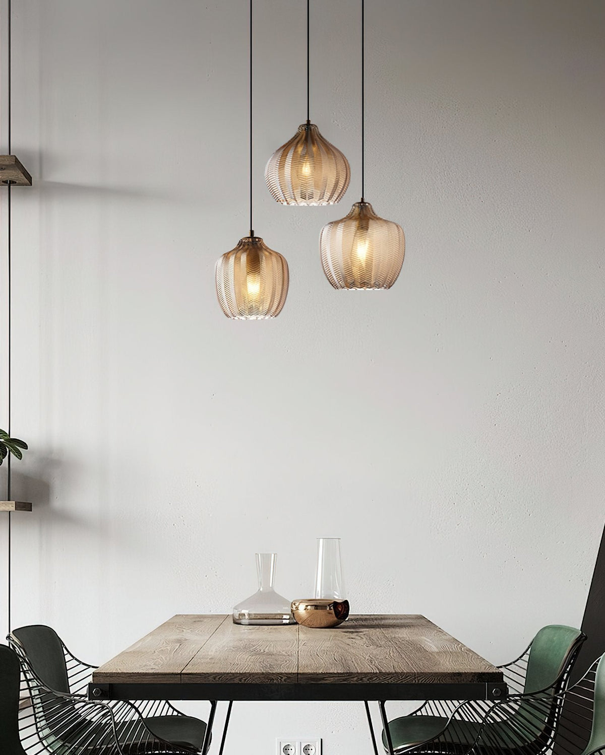 Melon Shaped Glass Pendant Light