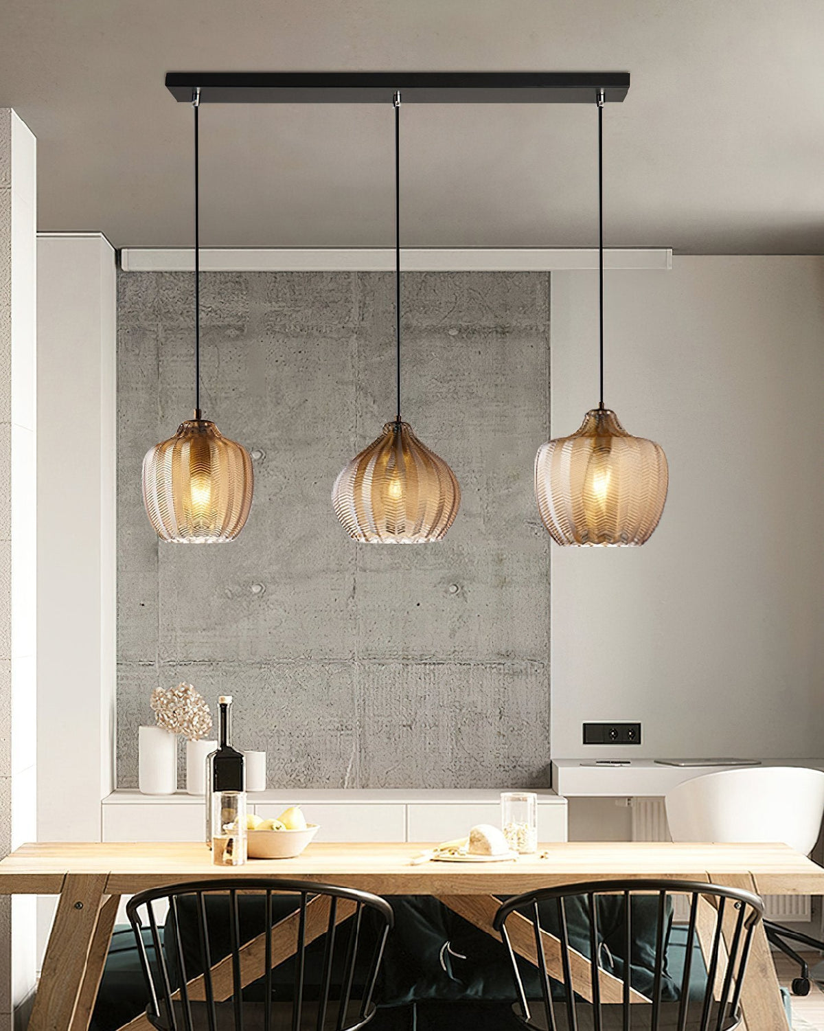 Melon Shaped Glass Pendant Light