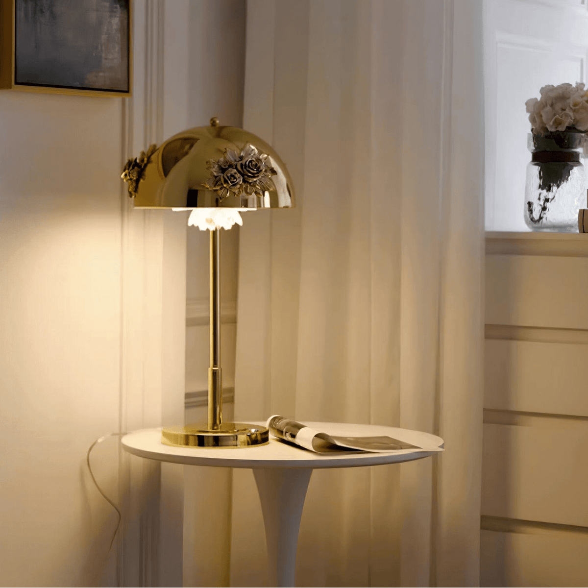 Meni Sculptural Table Lamp with Crystal Buds and LED Light