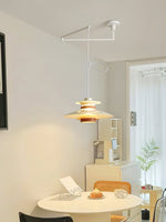 Mercero Swing Arm Pendant Light with Four Shades in Walnut