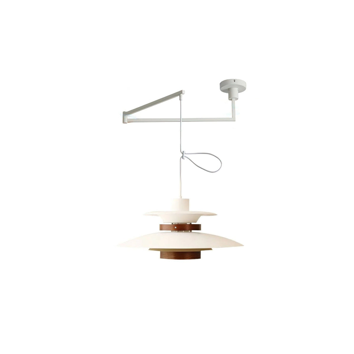 Mercero Swing Arm Pendant Light with Four Shades in Walnut