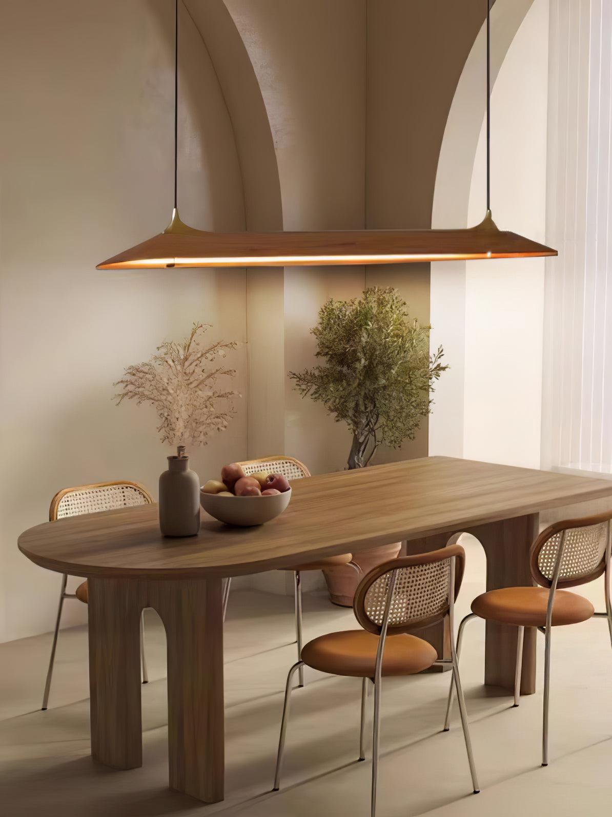 Mernoe Wooden Linear Chandelier with Brass Accents for Modern Interiors