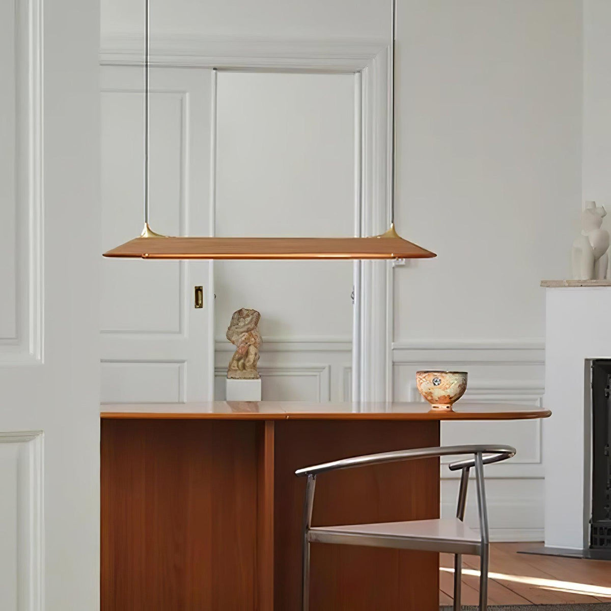 Mernoe Wooden Linear Chandelier with Brass Accents for Modern Interiors