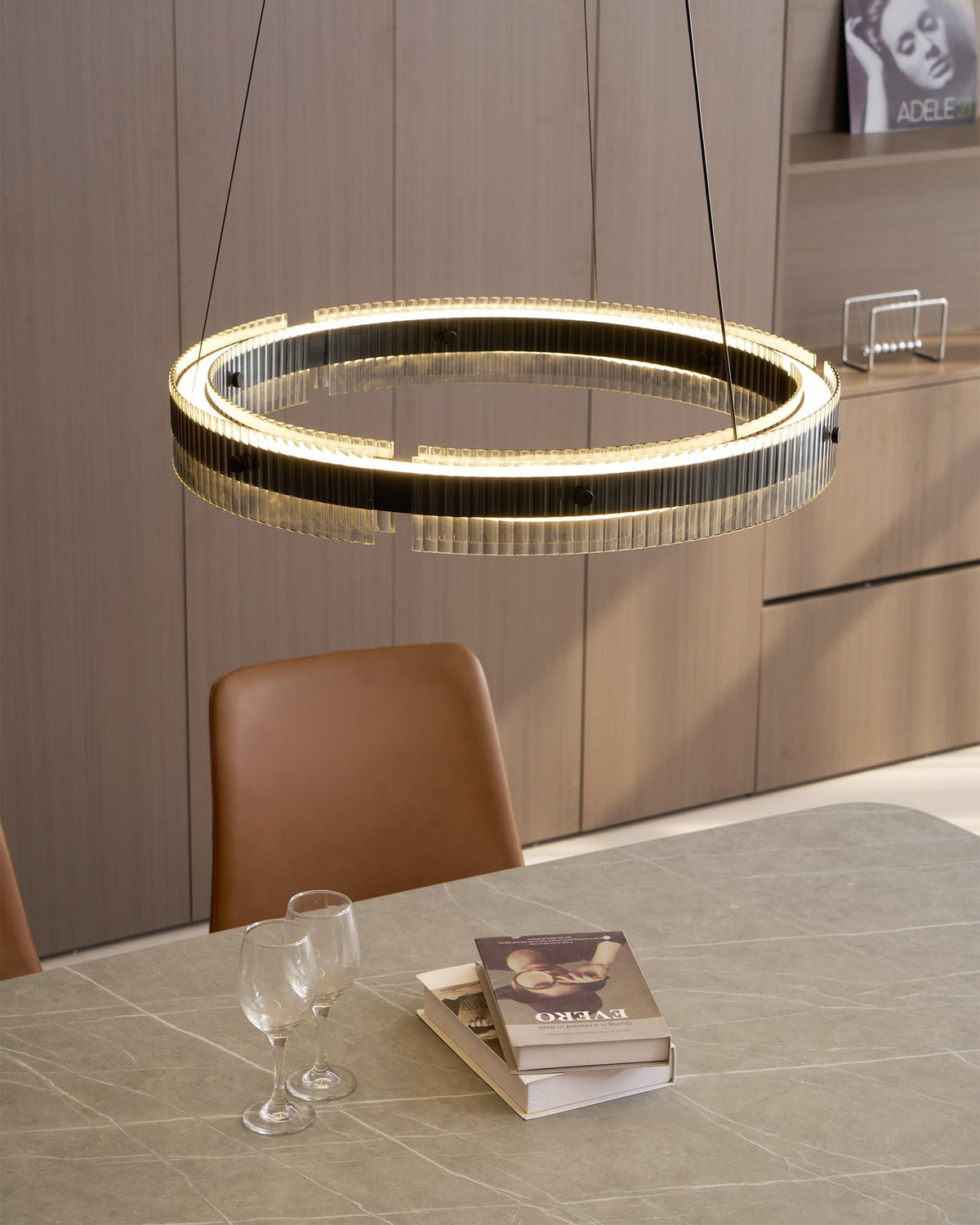 Merope Modern LED Chandelier in Black or Smoke Gray Glass