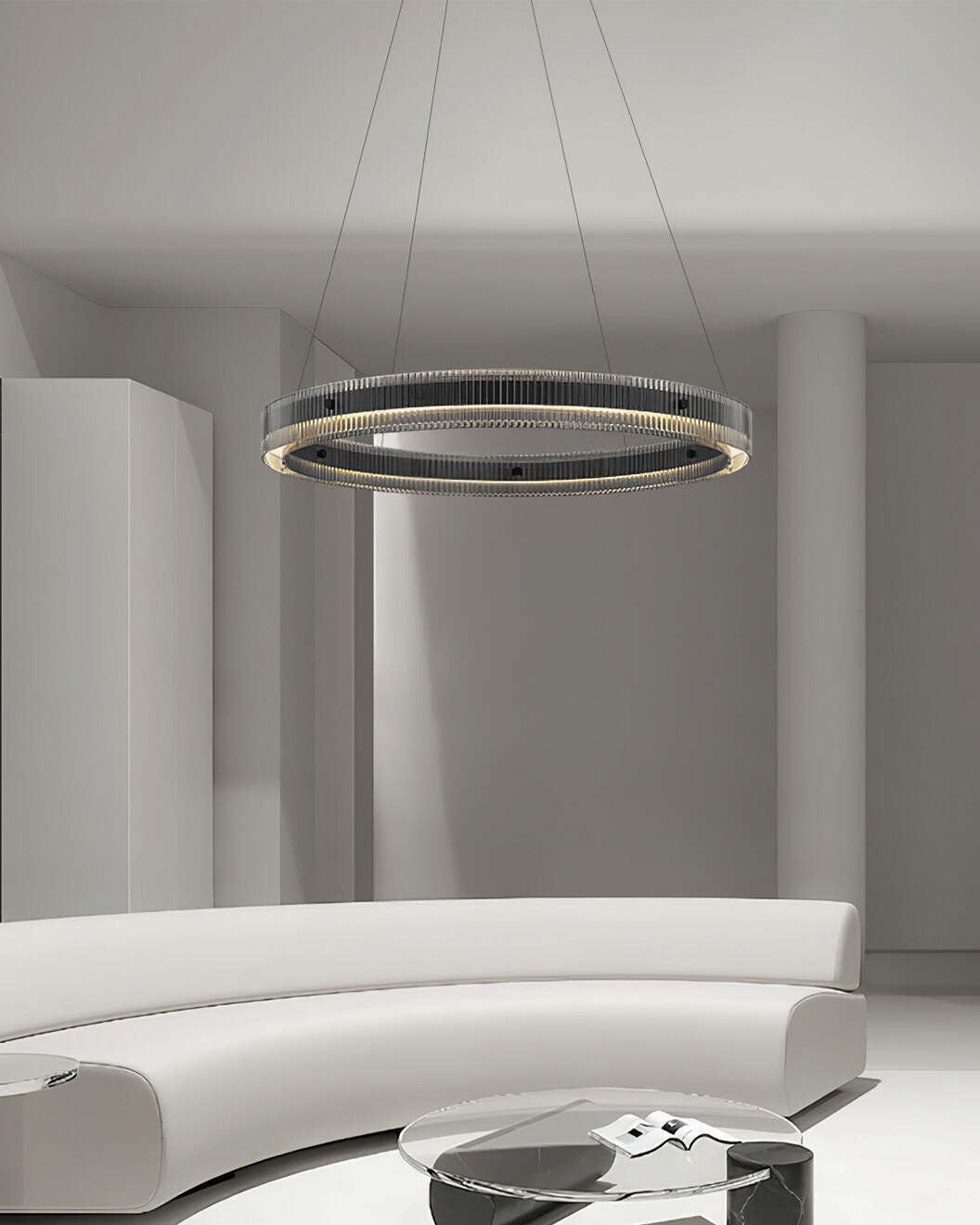Merope Modern LED Chandelier in Black or Smoke Gray Glass