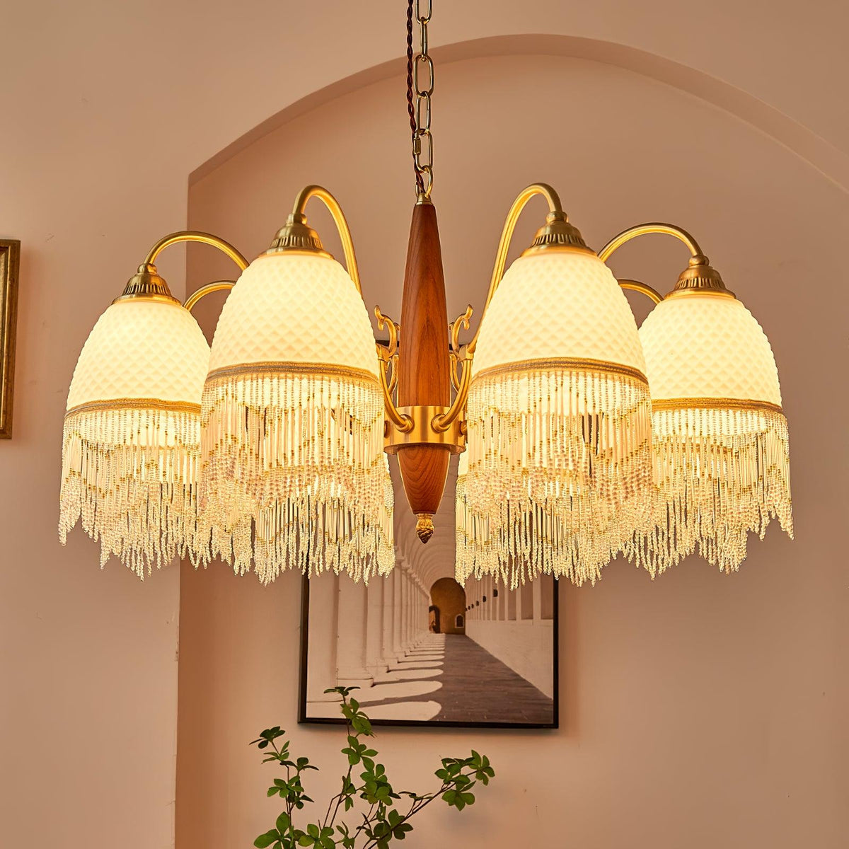 Mesh Tassel Glass Chandelier
