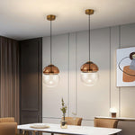 Metro Dome LED Pendant Light in Copper and Glass, Mid-Century Modern Ceiling Lamp
