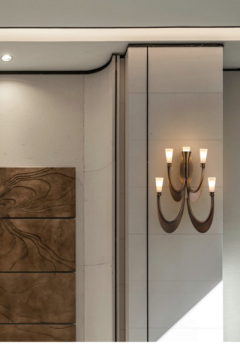 Metropolis Grand Alabaster Wall Sconce – Five-Light Art Deco Bronze Fixture